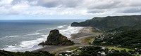 Piha Beach view showing Lion Rock
