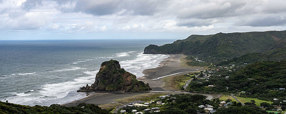 Piha Beach view showing Lion Rock
