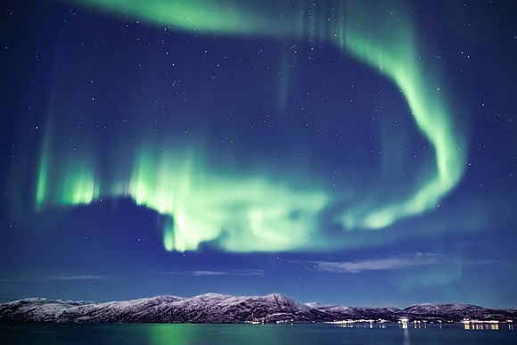 Aurora over Russeluft town, northern Norway