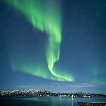 Aurora over Russeluft town, northern Norway