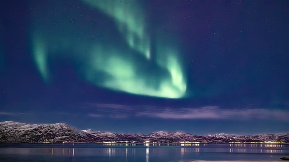 Aurora over Russeluft town, northern Norway