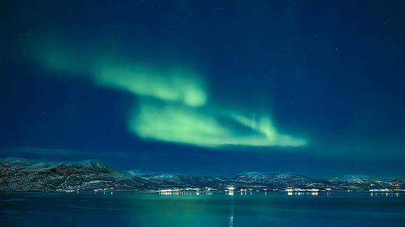 Aurora over Russeluft town, northern Norway