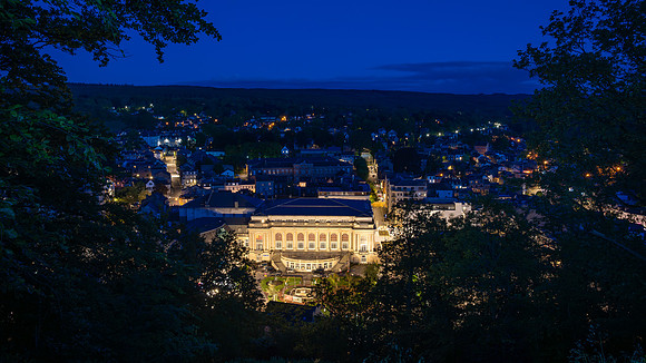 Spa at blue hour showing the historic casino
