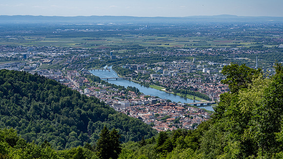 View of Heidelburg old town and Main river from Königstuhl peak
