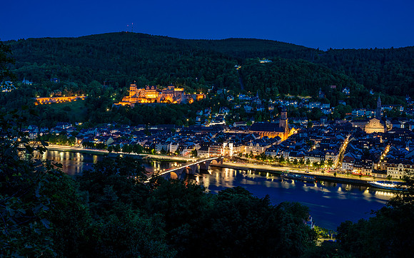 Heidelburg Castle, Alte Brücke and Old City from the Philiosopher's Walk - Blue Hour