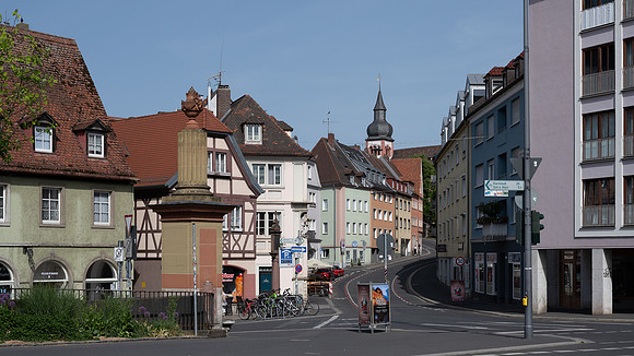 Looking up the street of Katzengasse in Würzburg