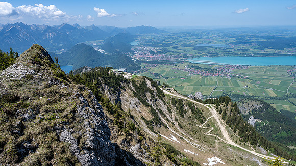 View of Tegelbergbahn mountain station and valley beneath