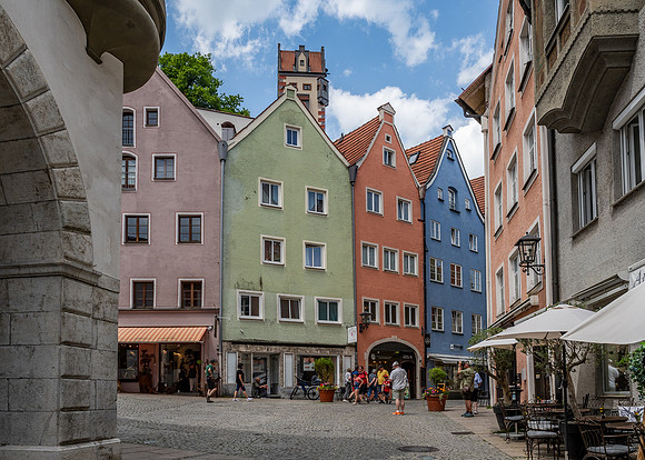 Colourful and historic building facades, Füssen town centre