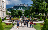 Mirabell Gardens overlooked by Salzburg Fortress