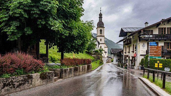 The town of Ramsau, Bavaria and the parish Church of St. Sebatian.