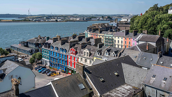 View from St. Colman's Cathedral of Cobh and Haulbowline Island