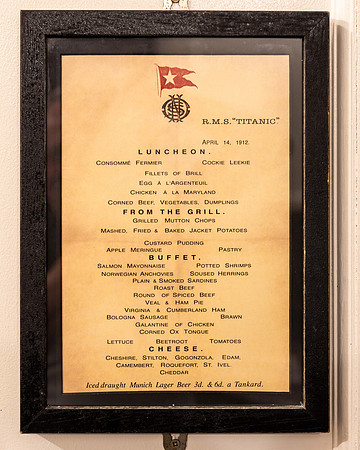 Replica First Class Lunch Menu, RMS Titanic, 14 April, 1912
