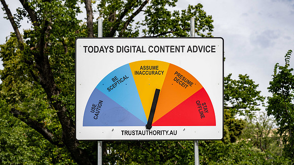 Public Service hoarding warning about online information