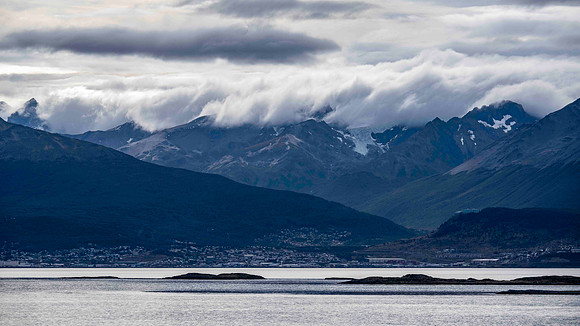 View of Ushuaia with Glaciers Above