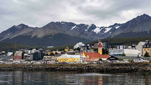 View of Ushuaia with Glaciers Above