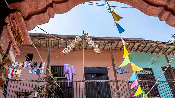 Inside of the courtyard of traditional houses converted to multi-occupancy