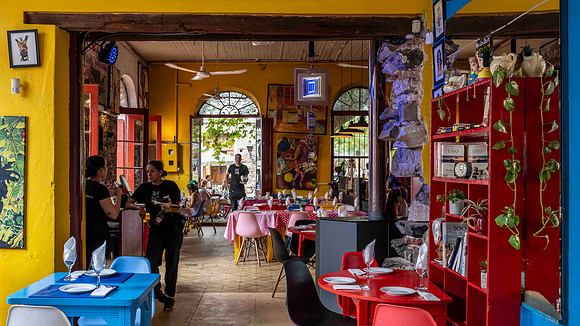 Inside a street cafe