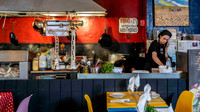 Inside a street cafe