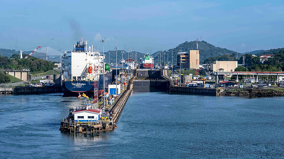 Entrance to the first (Miraflores) locks. We take the right hand lock